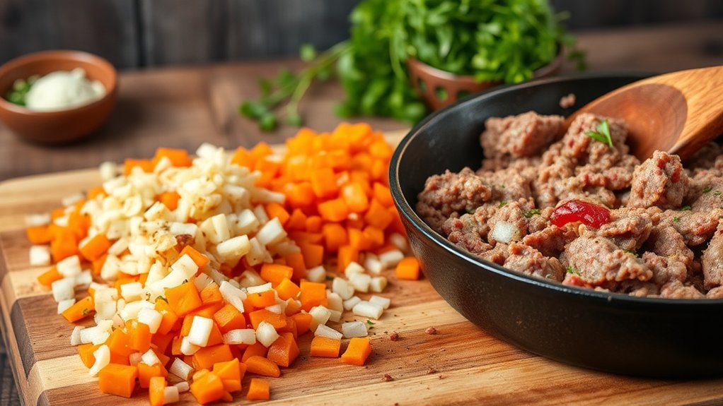 Préparation de la farce de viande